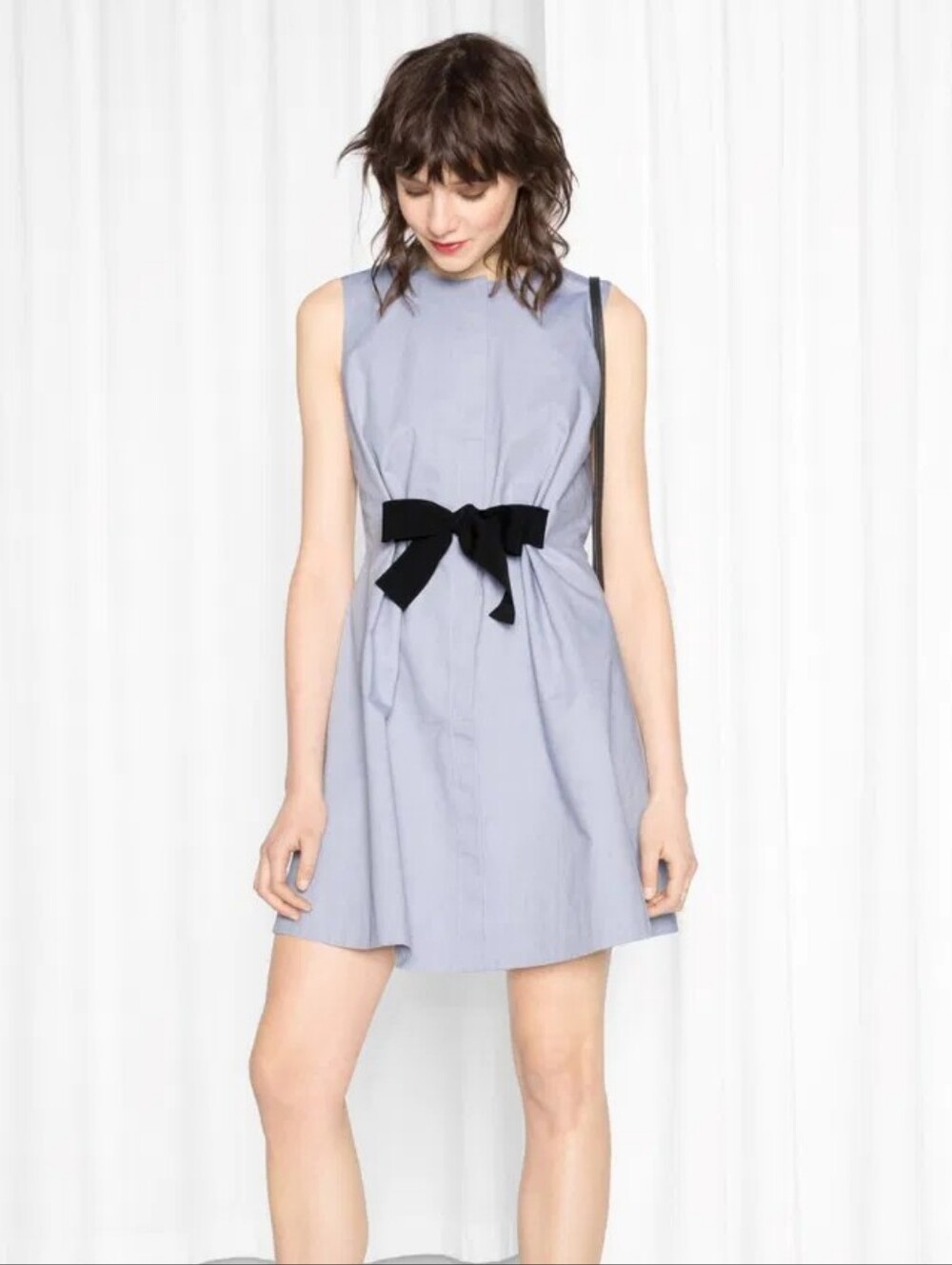 & Other Stories Womens's Button Down Pockets Casual Feminine Mini Dress Blue 10